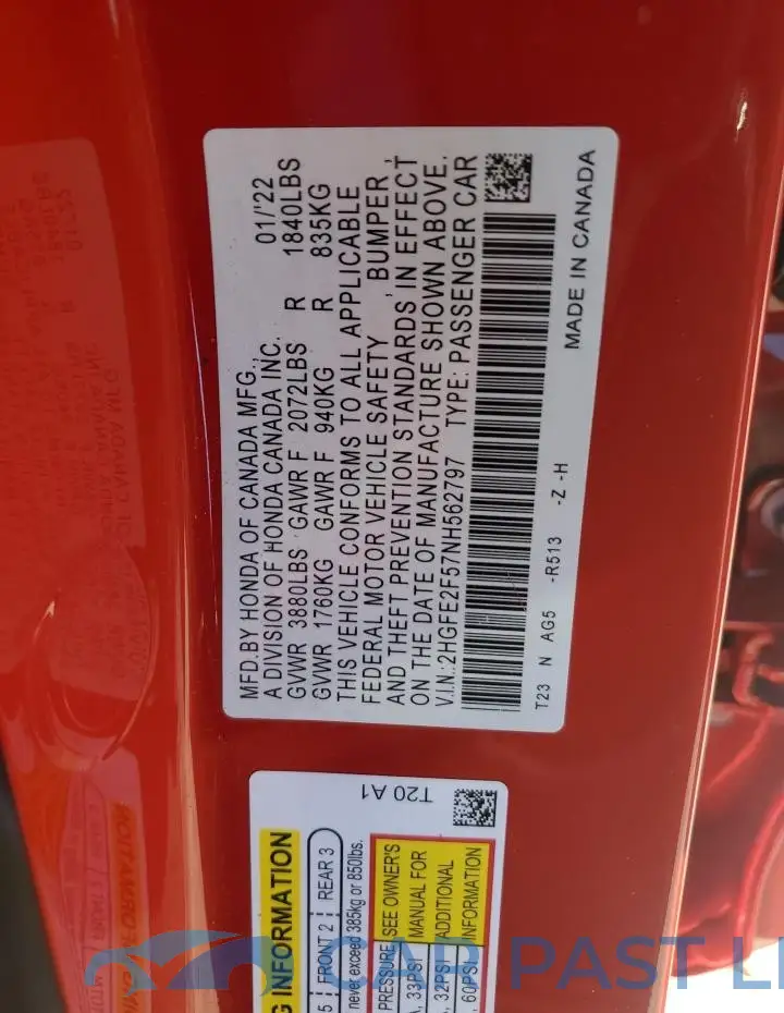 2HGFE2F57NH562797# 12