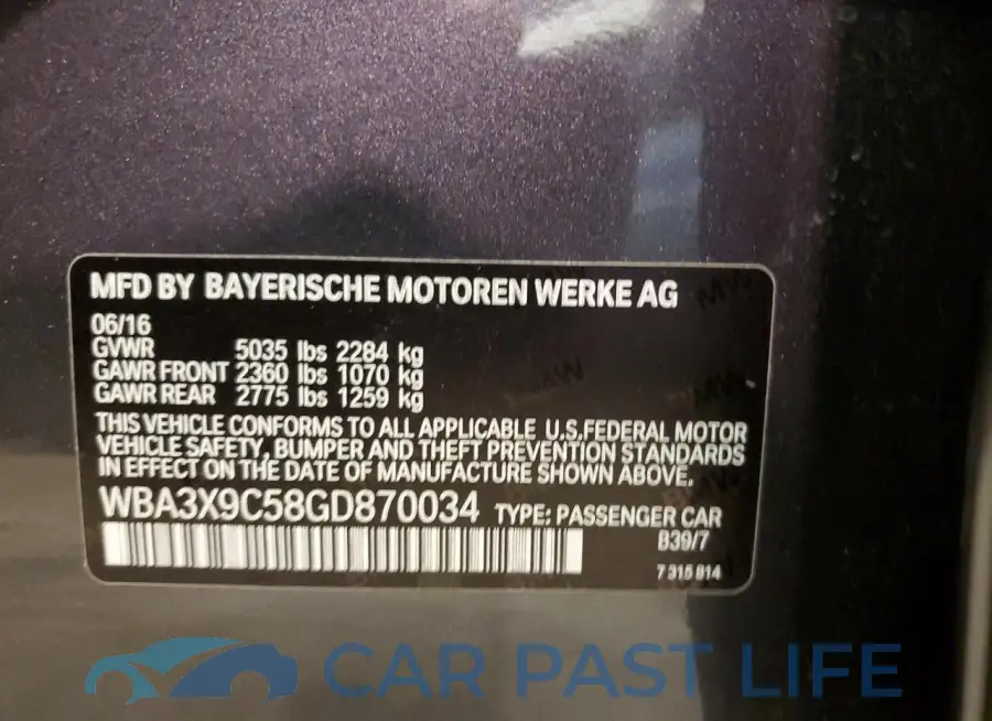 WBA3X9C58GD870034# 12