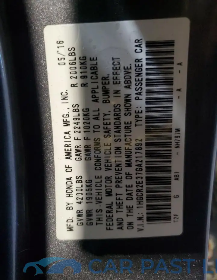 1HGCR2E37GA217892# 12