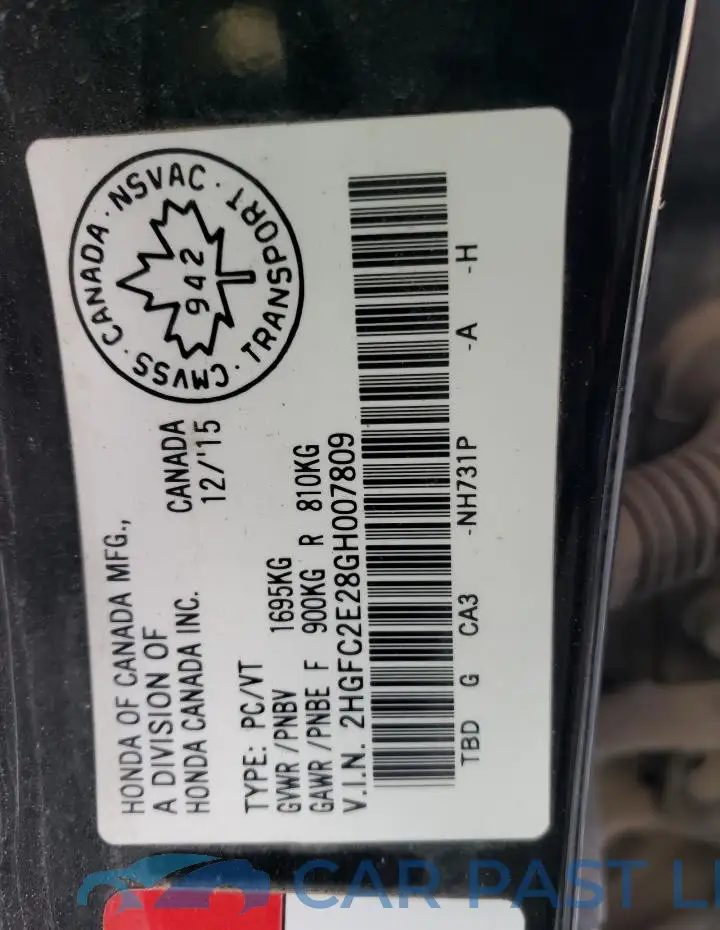 2HGFC2E28GH007809# 13