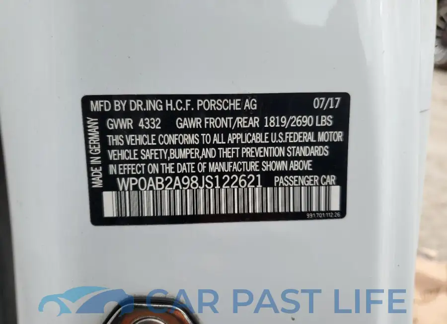 WP0AB2A98JS122621# 12