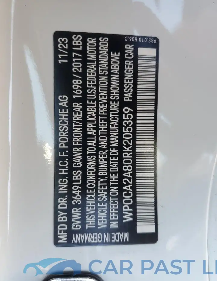 WP0CA2A80RK205359# 12