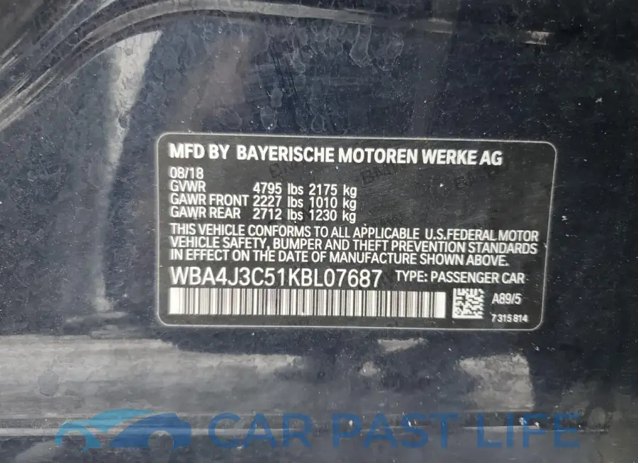 WBA4J3C51KBL07687# 13