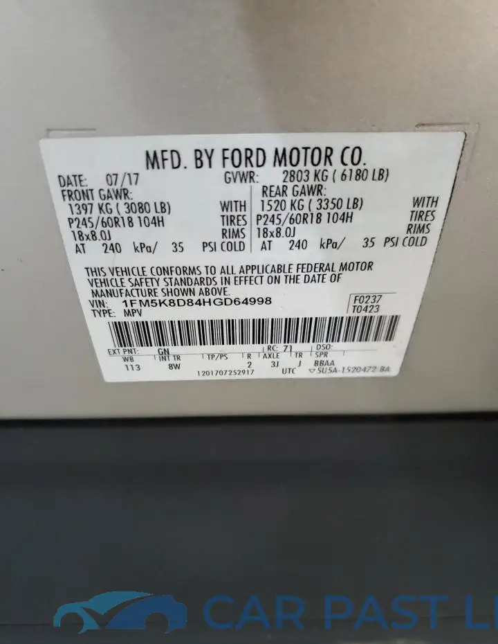 1FM5K8D84HGD64998# 13