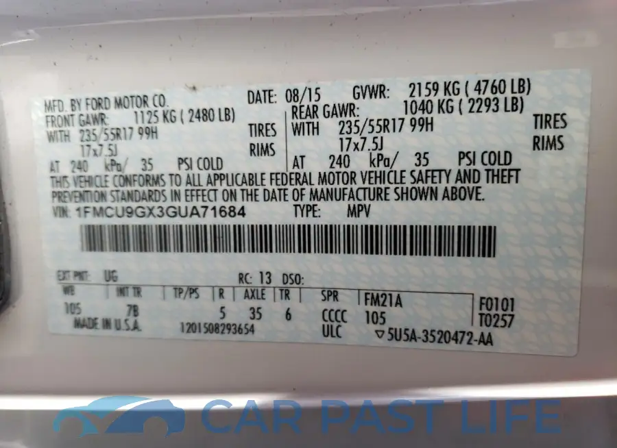 1FMCU9GX3GUA71684# 13
