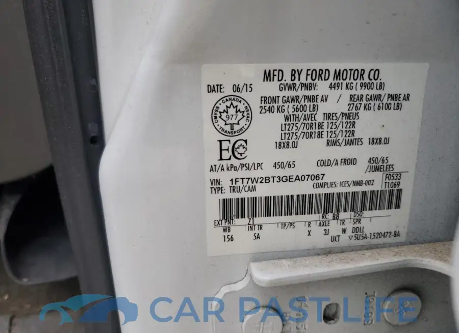 1FT7W2BT3GEA07067# 12