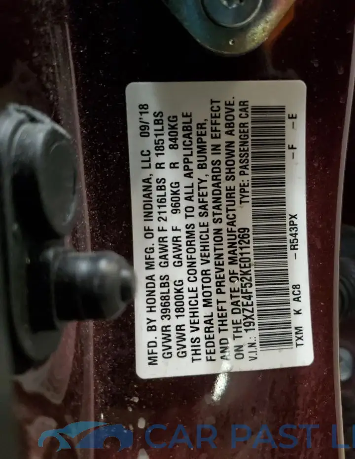 19XZE4F52KE011269# 13
