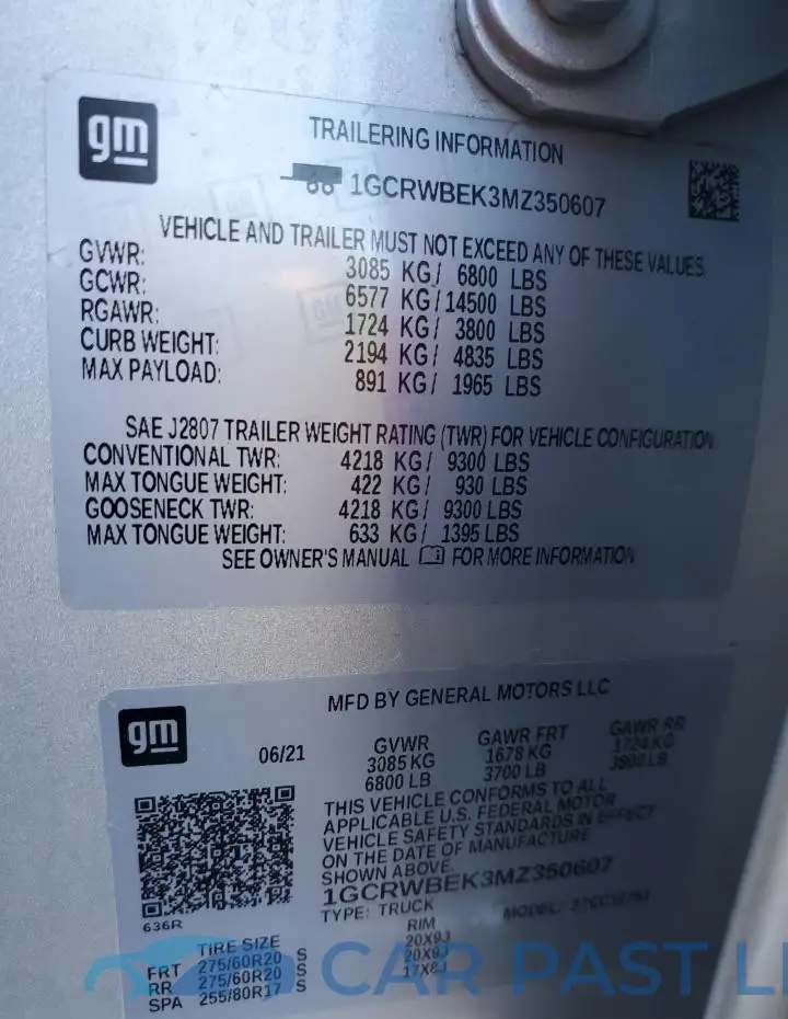 1GCRWBEK3MZ350607# 12