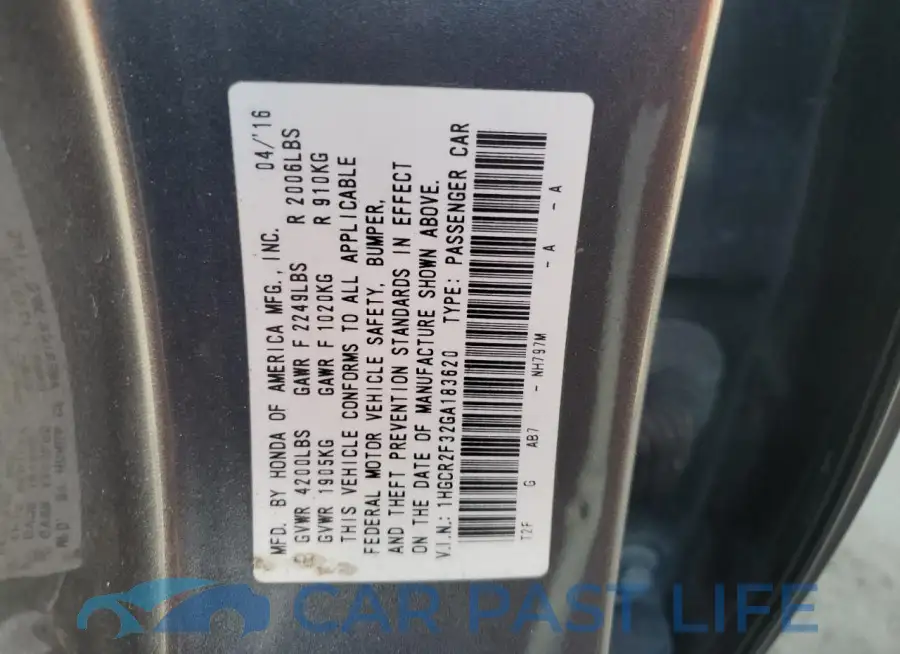 1HGCR2F32GA183620# 12