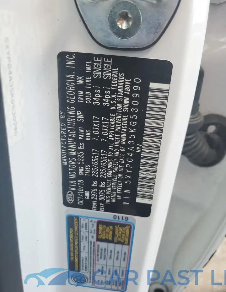 5XYPG4A35KG530990# 12