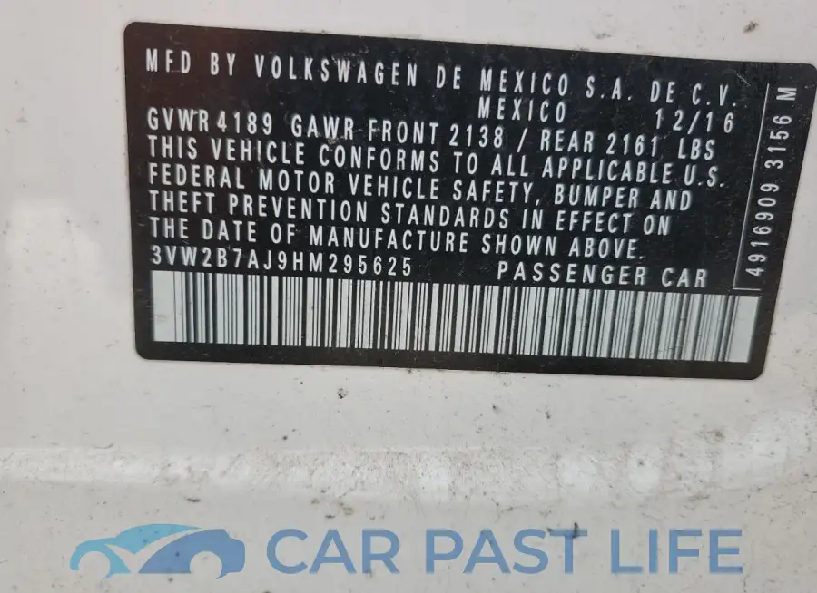 3VW2B7AJ9HM295625# 13