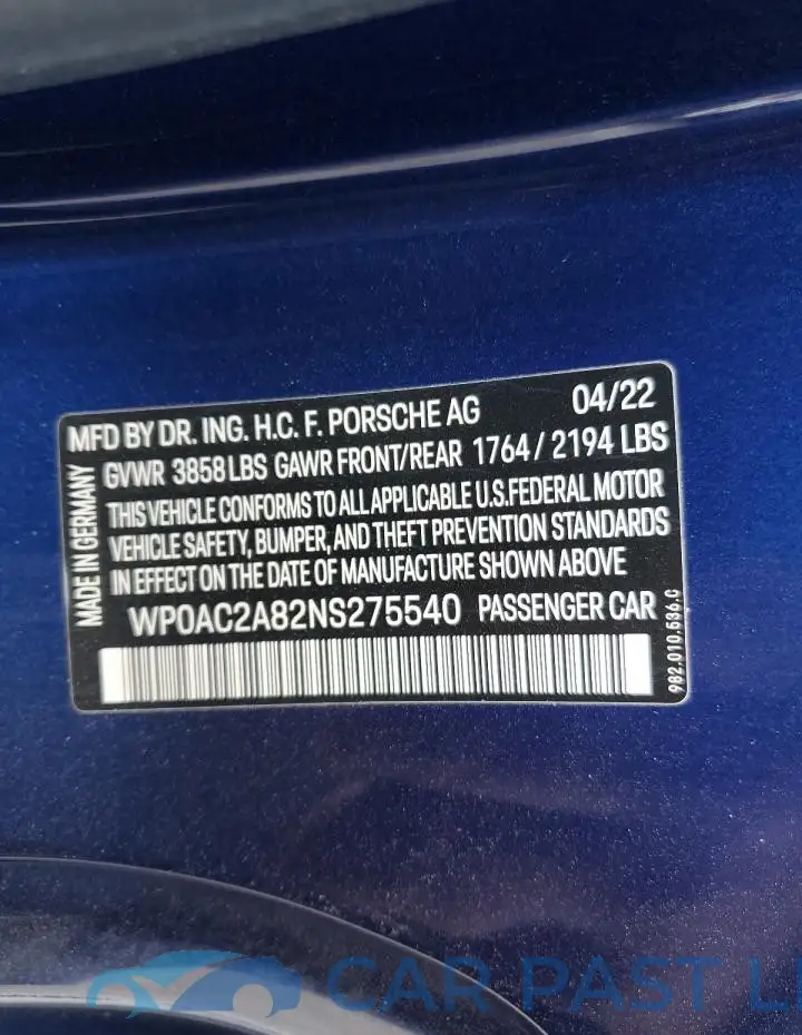 WP0AC2A82NS275540# 12