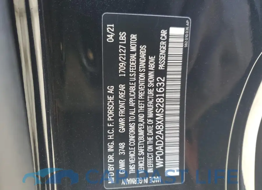 WP0AD2A8XMS281632# 12