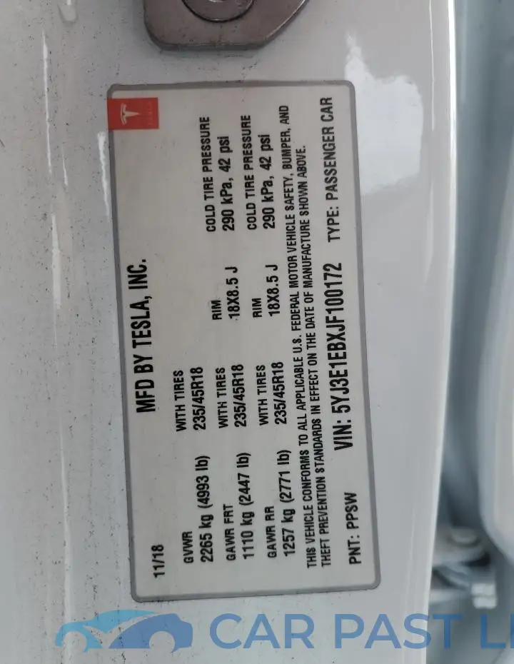 5YJ3E1EBXJF100172# 12
