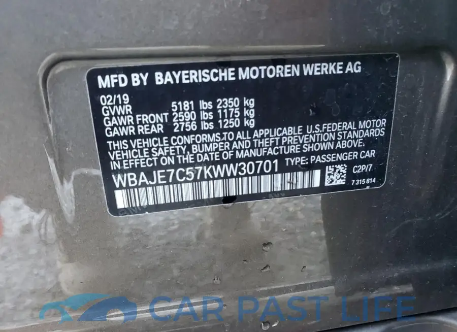 WBAJE7C57KWW30701# 12