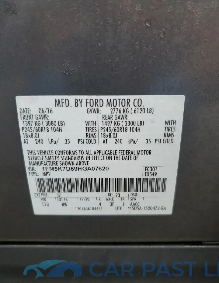 1FM5K7D89HGA07620# 13