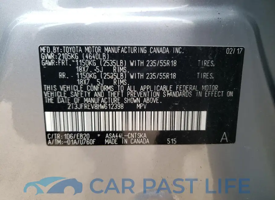 2T3JFREV8HW612398# 12