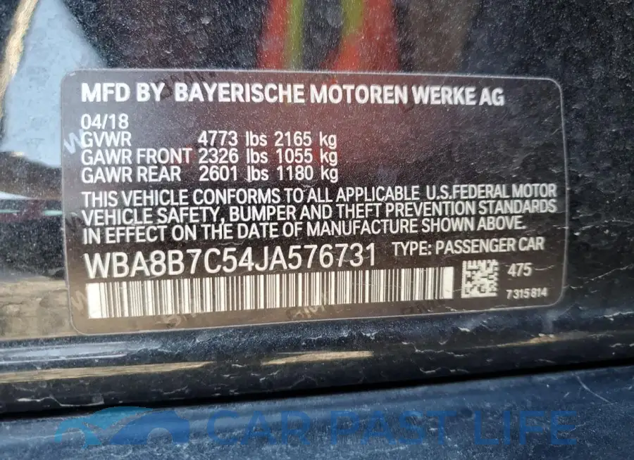 WBA8B7C54JA576731# 12