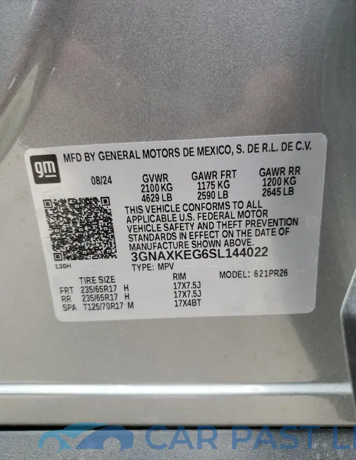 3GNAXKEG6SL144022# 14