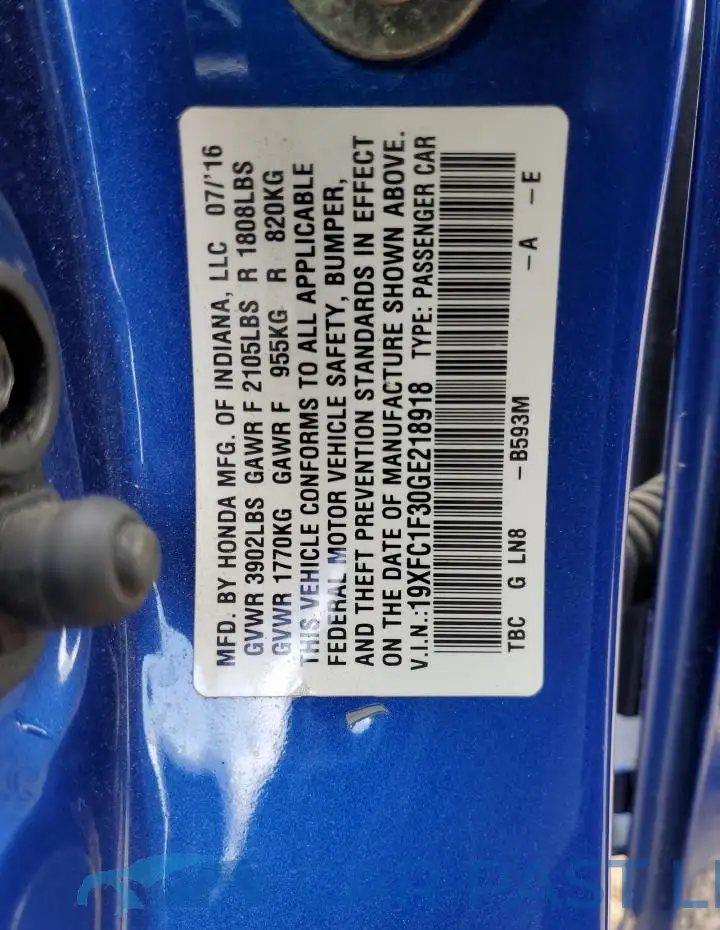 19XFC1F30GE218918# 12
