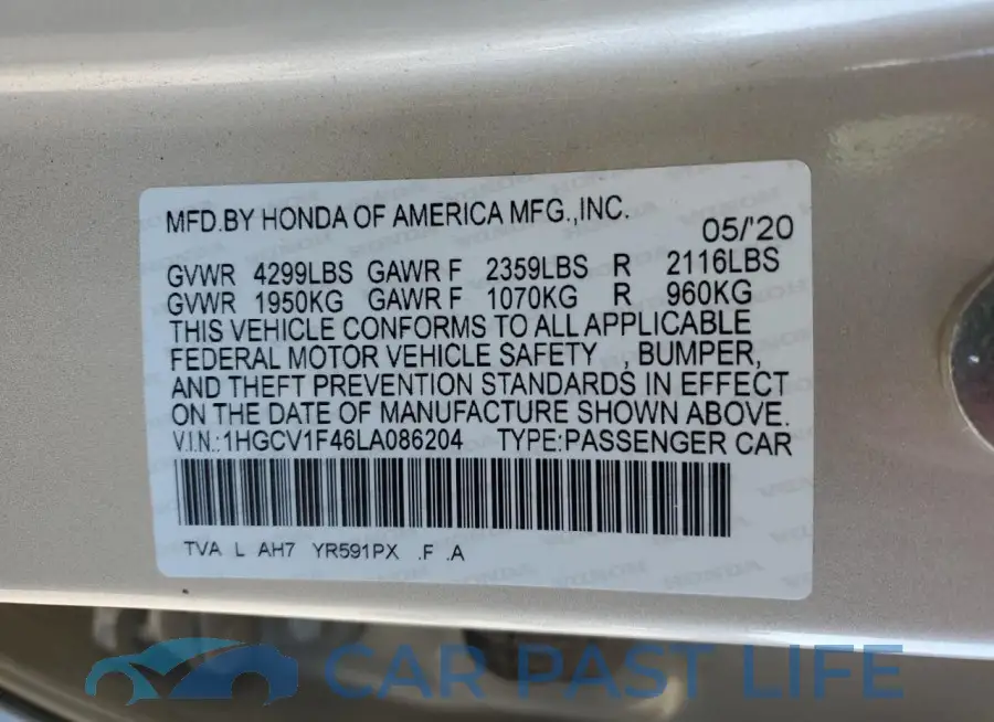 1HGCV1F46LA086204# 12