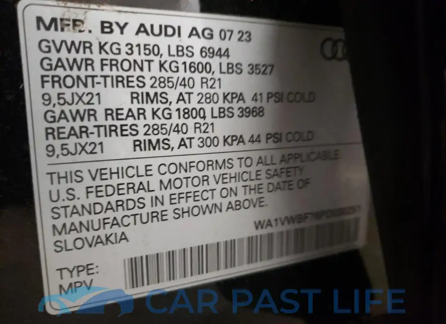 WA1VWBF76PD030251# 12
