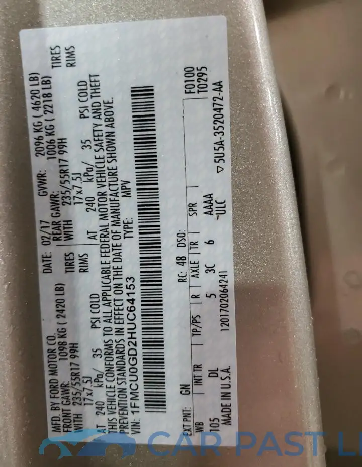 1FMCU0GD2HUC64153# 13