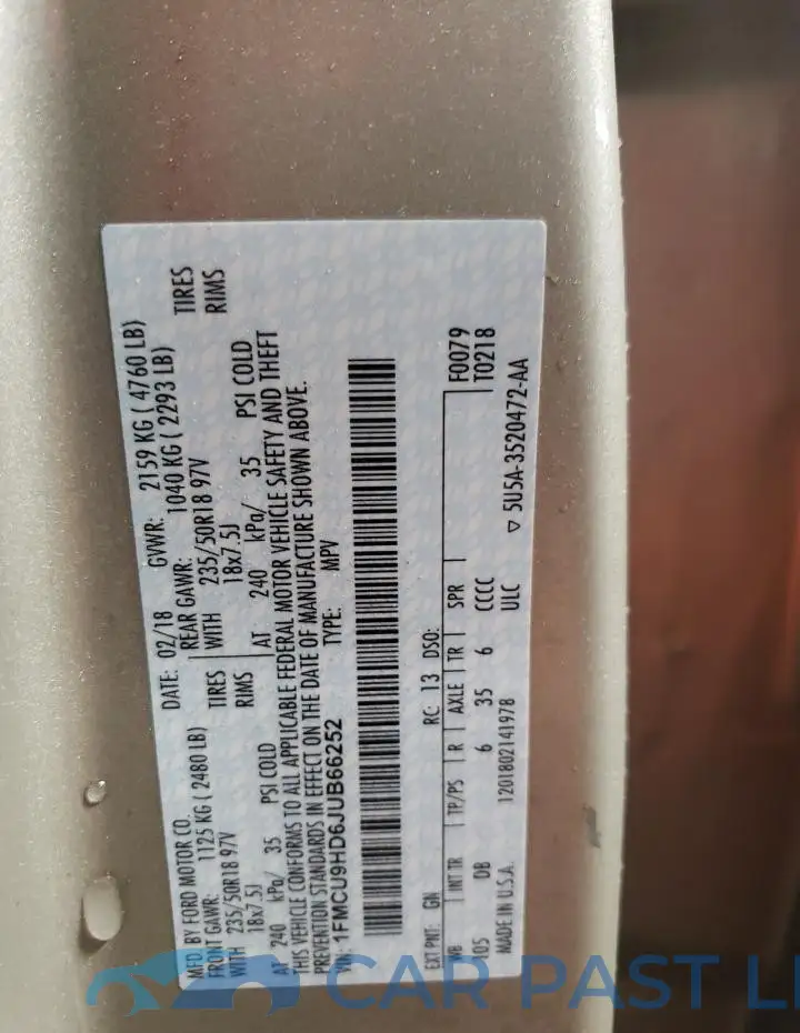 1FMCU9HD6JUB66252# 12