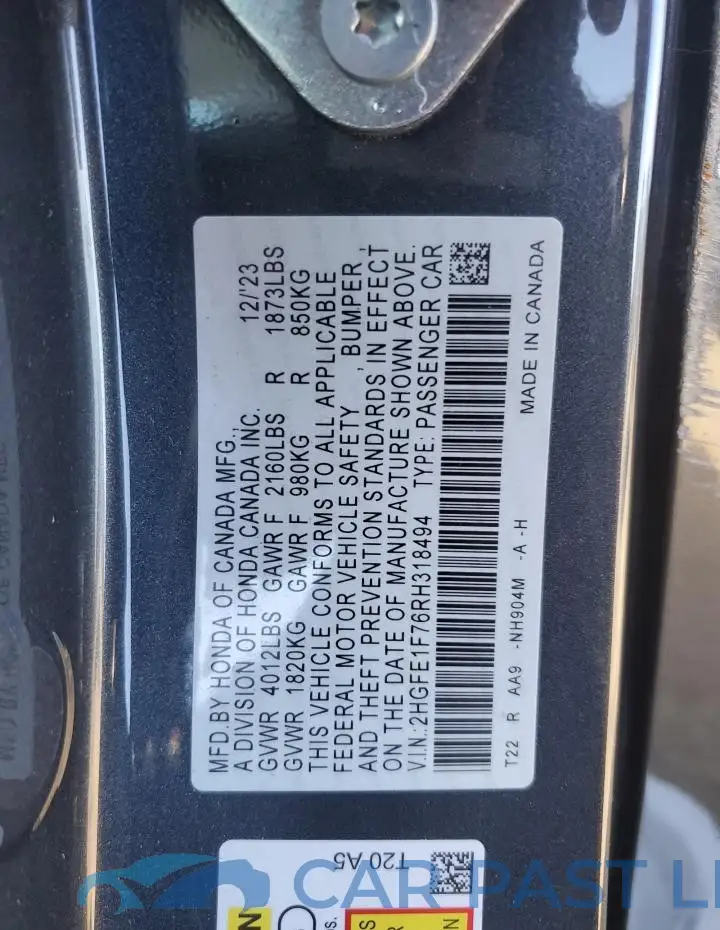 2HGFE1F76RH318494# 12