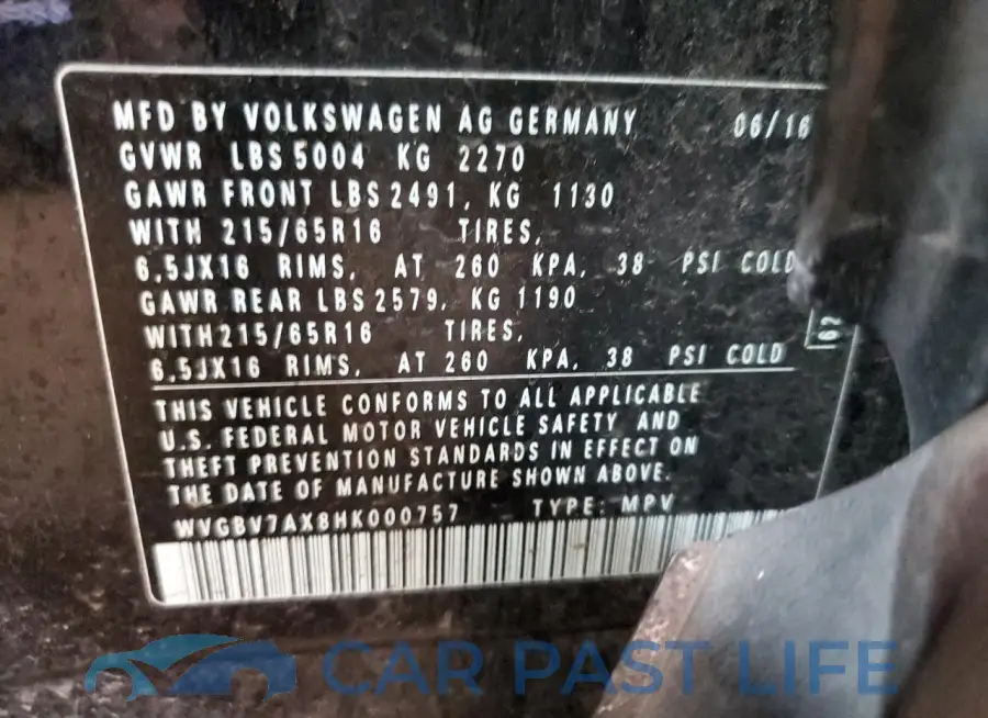 WVGBV7AX8HK000757# 13