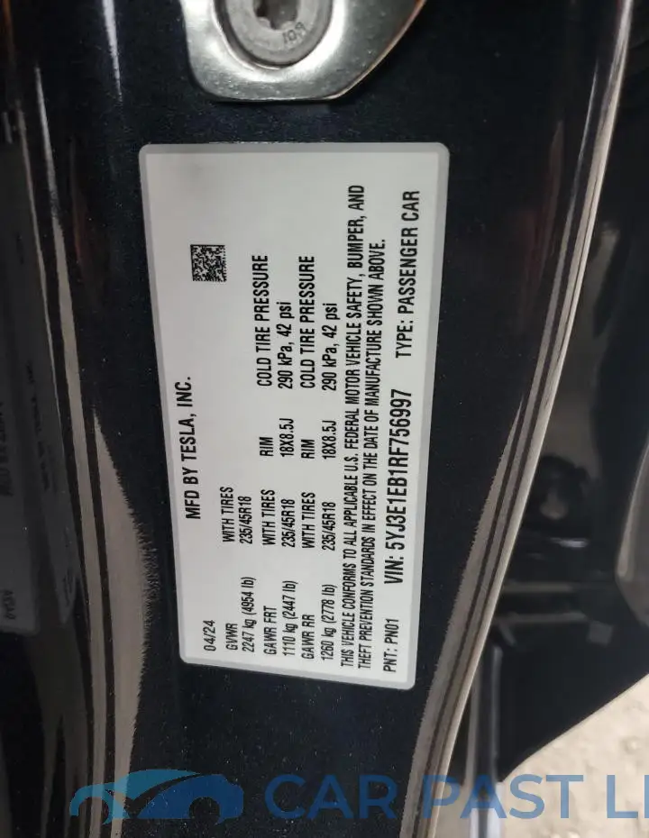 5YJ3E1EB1RF756997# 12