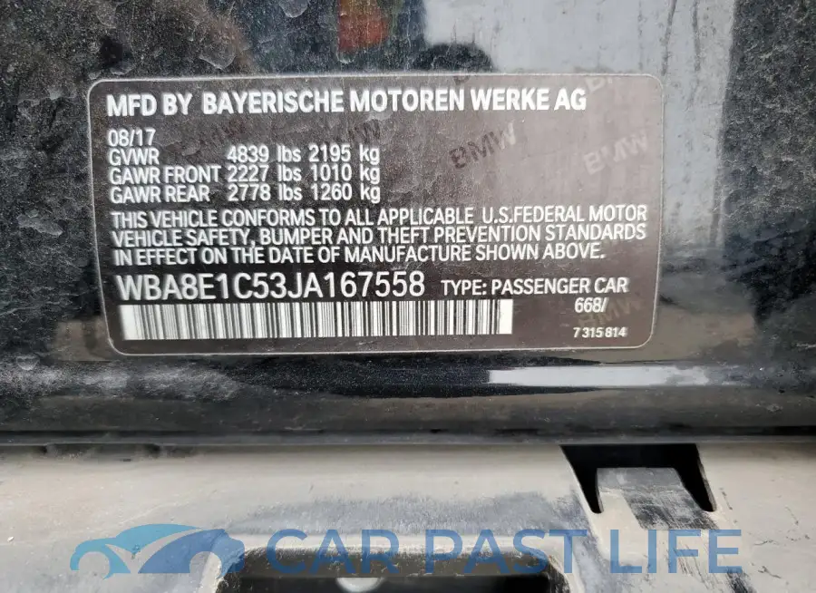 WBA8E1C53JA167558# 12