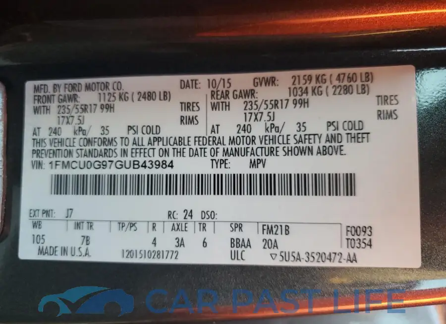 1FMCU0G97GUB43984# 12