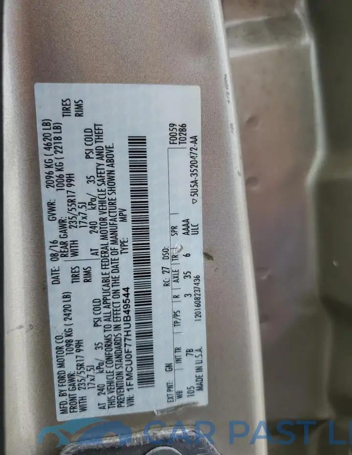 1FMCU0F77HUB49544# 13