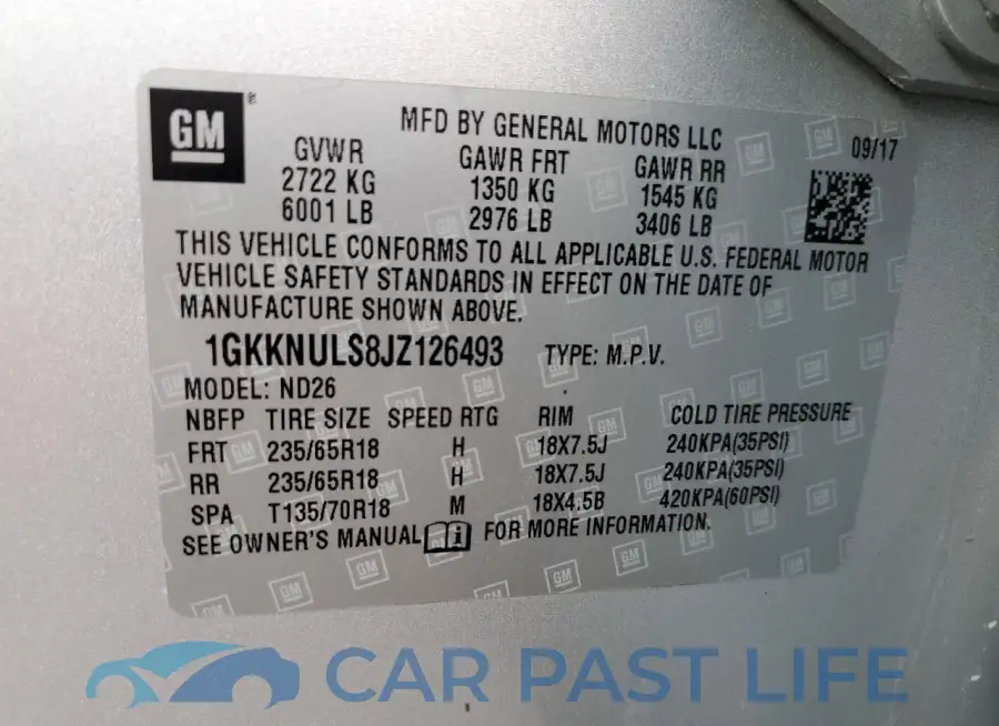 1GKKNULS8JZ126493# 14