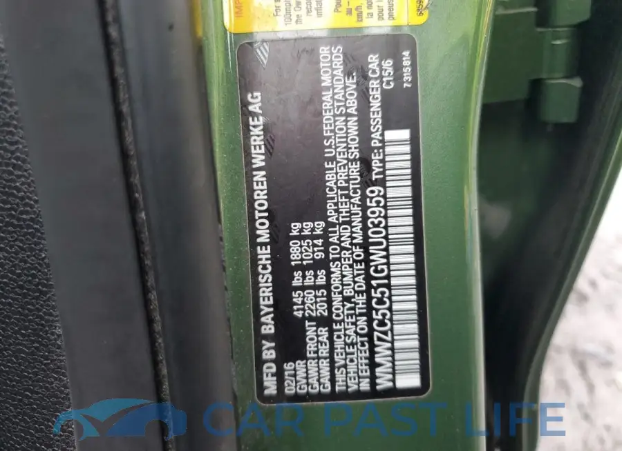 WMWZC5C51GWU03959# 12
