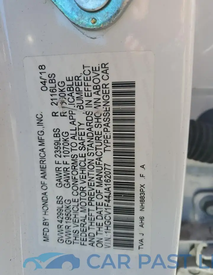 1HGCV1F44JA162077# 12