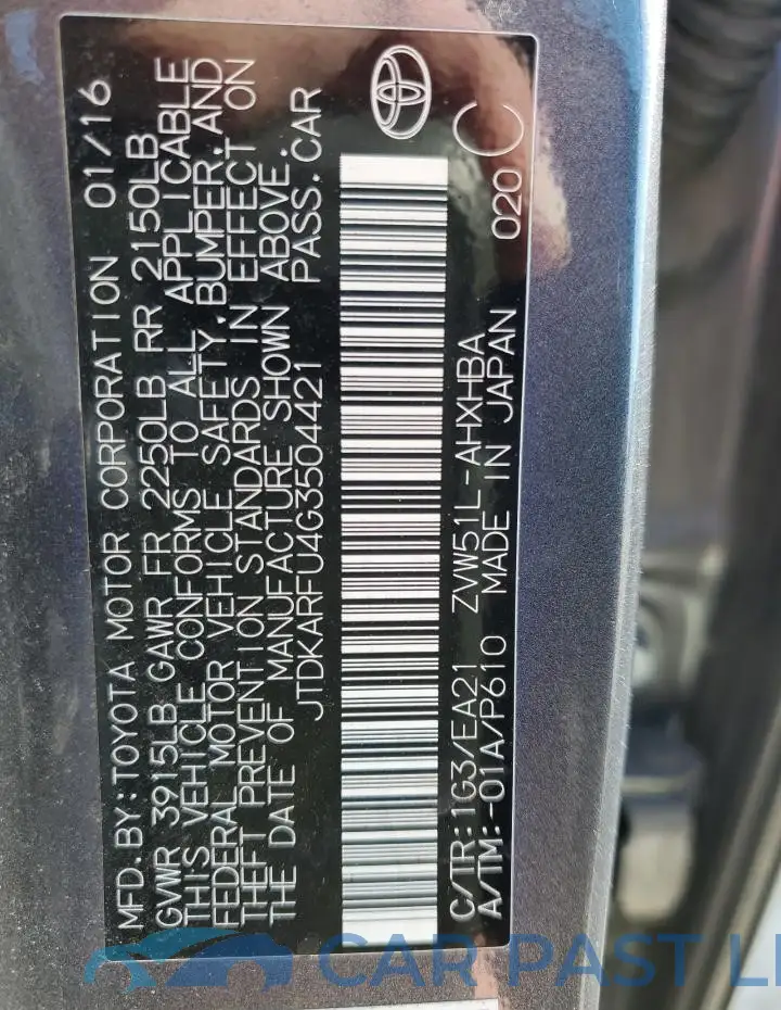 JTDKARFU4G3504421# 12