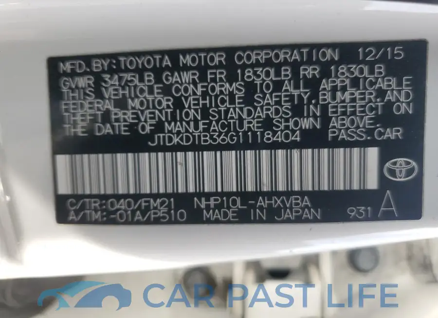 JTDKDTB36G1118404# 12