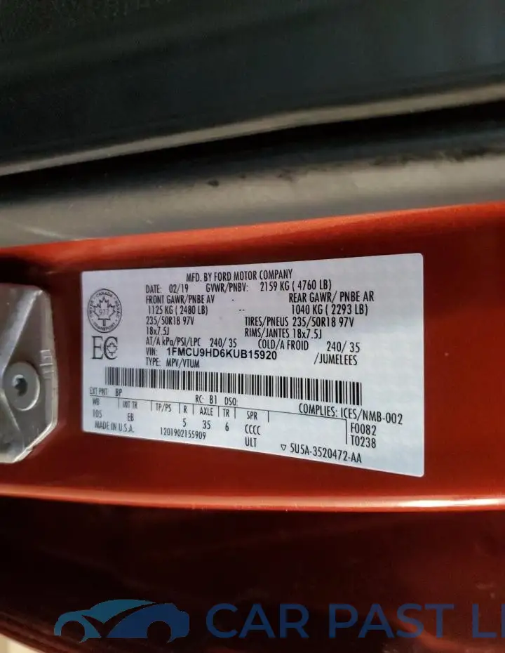 1FMCU9HD6KUB15920# 13