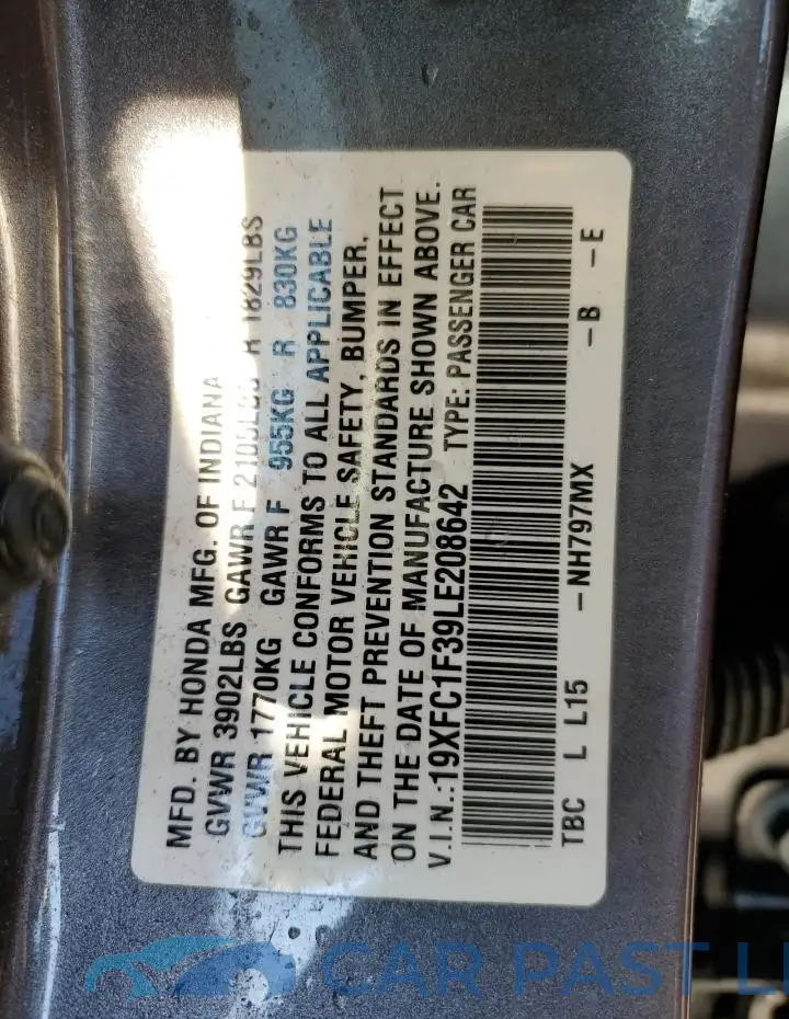 19XFC1F39LE208642# 12