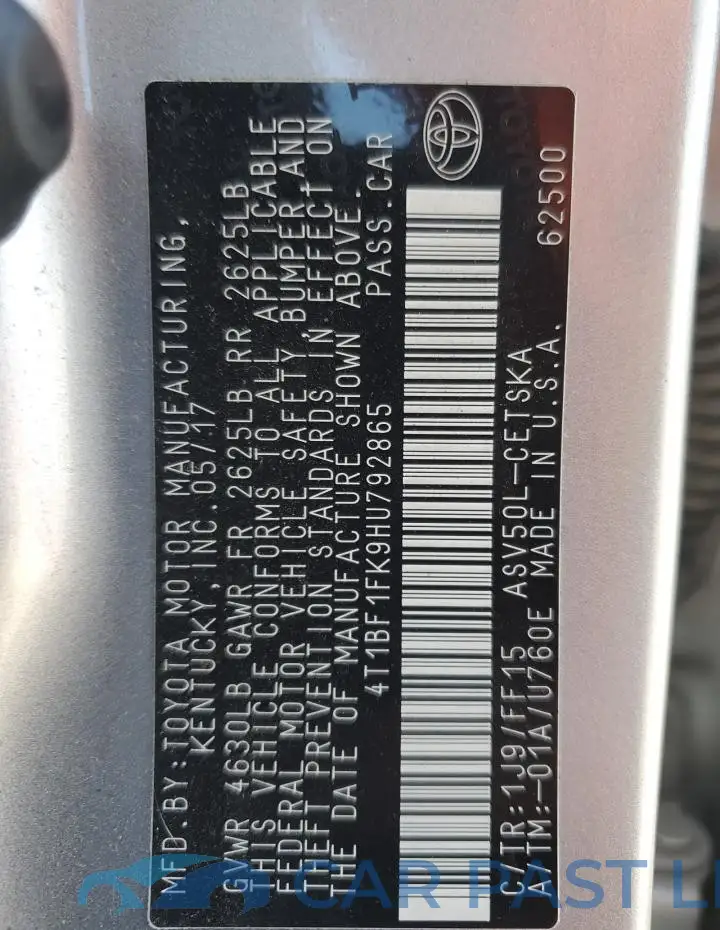 4T1BF1FK9HU792865# 12