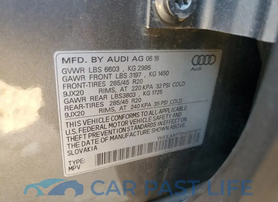 WA1LAAF73HD021671# 13