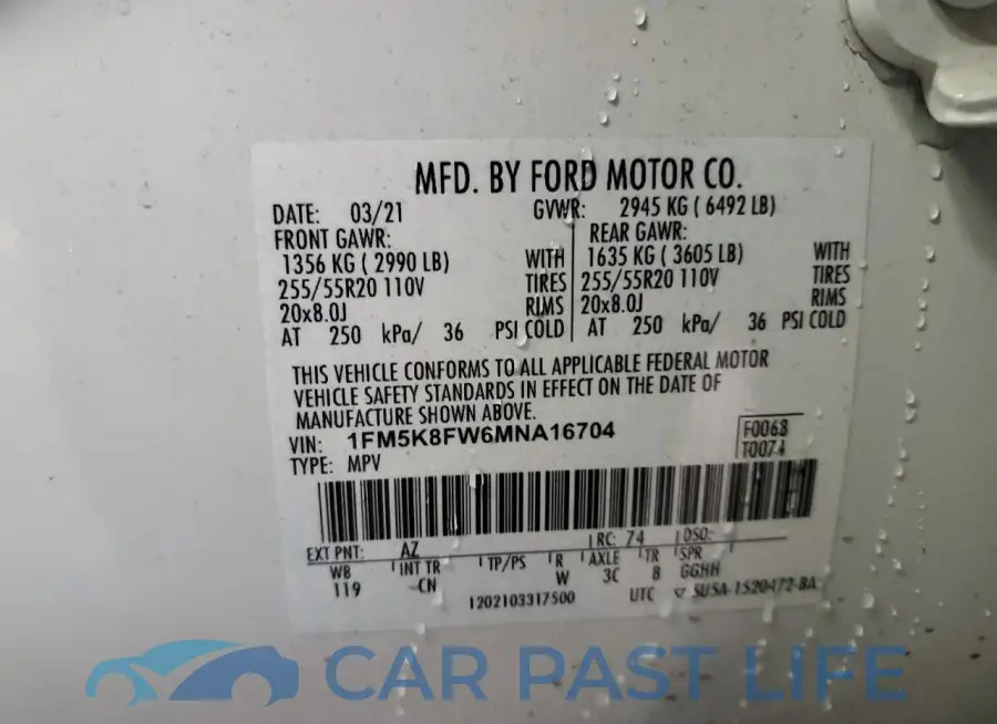 1FM5K8FW6MNA16704# 14