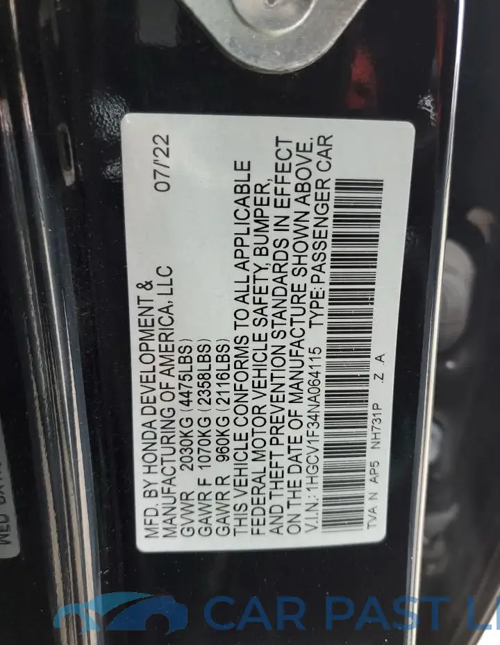 1HGCV1F34NA064115# 12