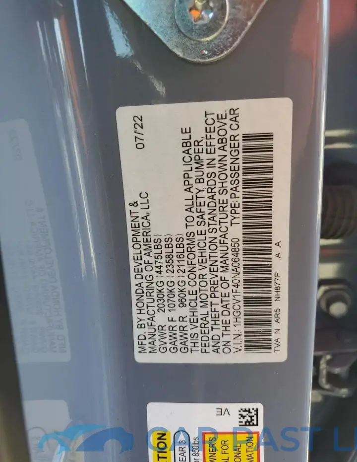 1HGCV1F40NA064850# 12