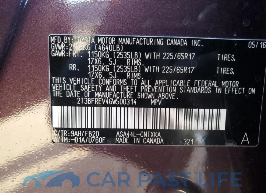 2T3BFREV4GW500314# 13