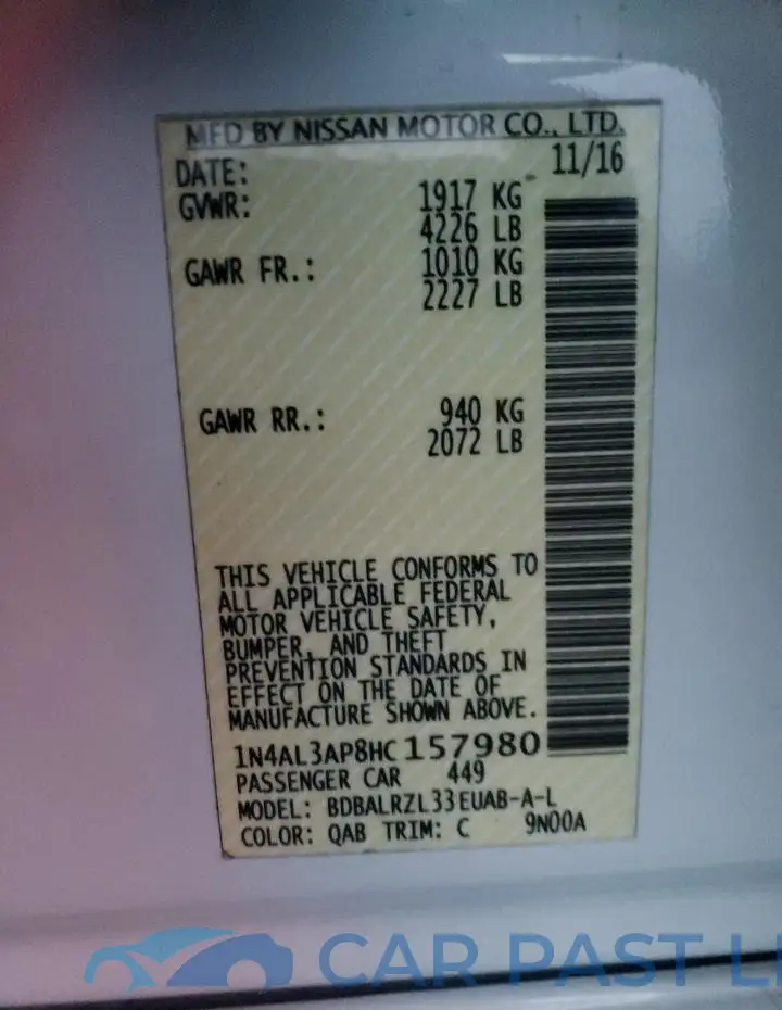 1N4AL3AP8HC157980# 12