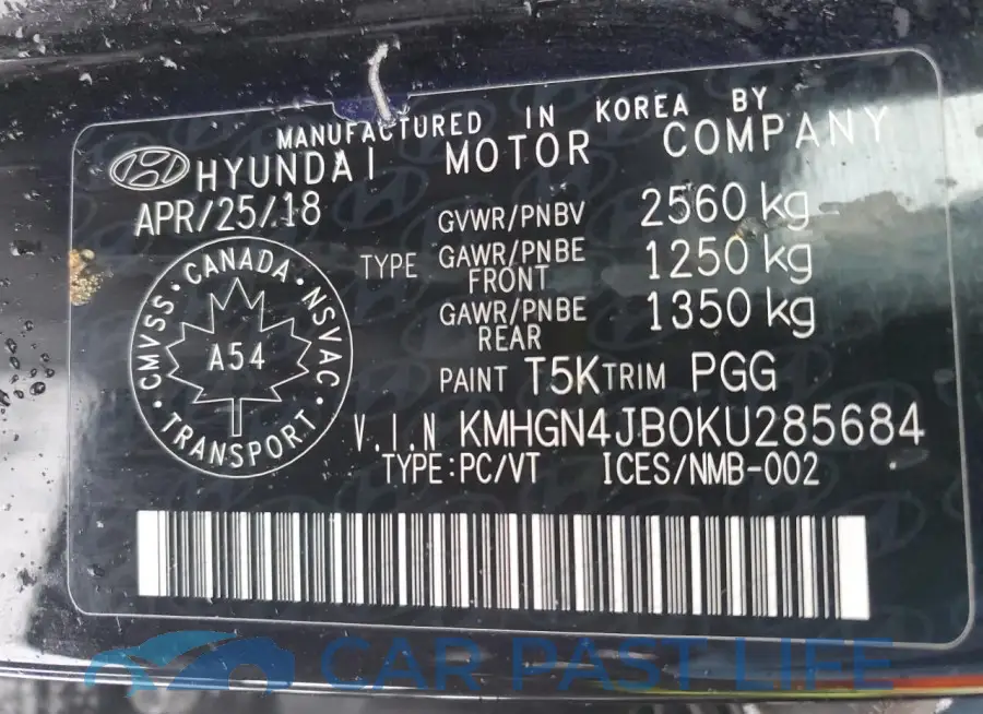 KMHGN4JB0KU285684# 13