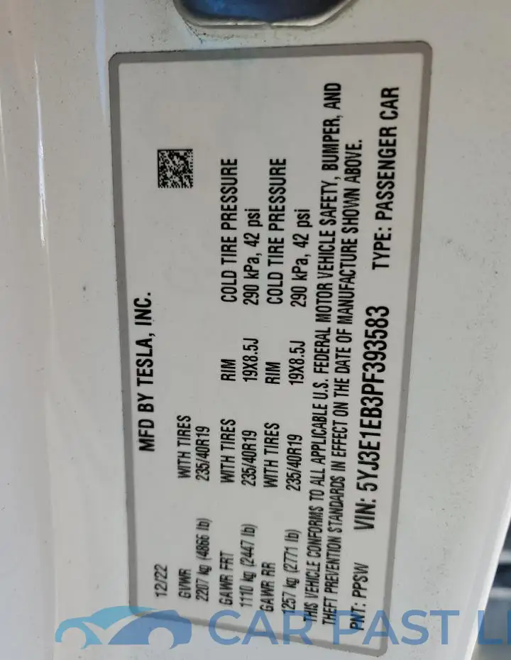 5YJ3E1EB3PF393583# 12